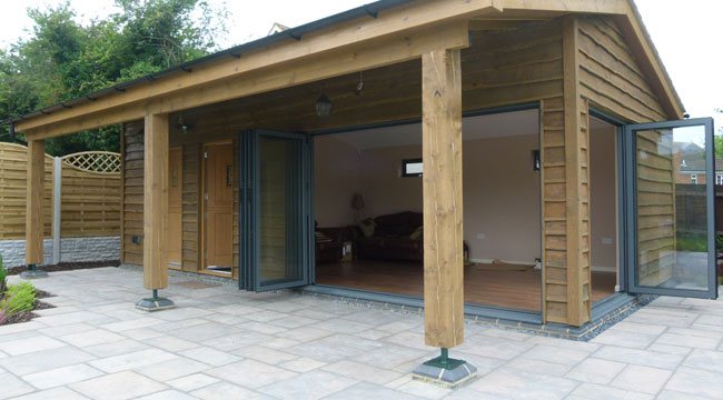 Bifold doors in stunning timber building