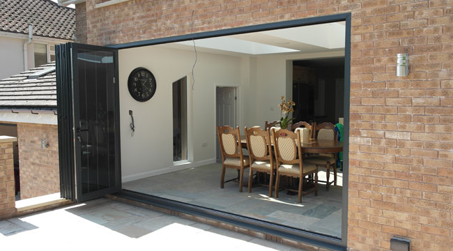 Bi folding doors with two lantern roofs